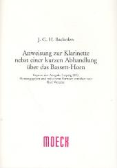 Backofen, Johann Georg Heinrich: Anweisung zur Klarinette nebst einer kurzen Abhandlung über das Bassetthorn, Reprint der Ausgabe Leipzig 1803 